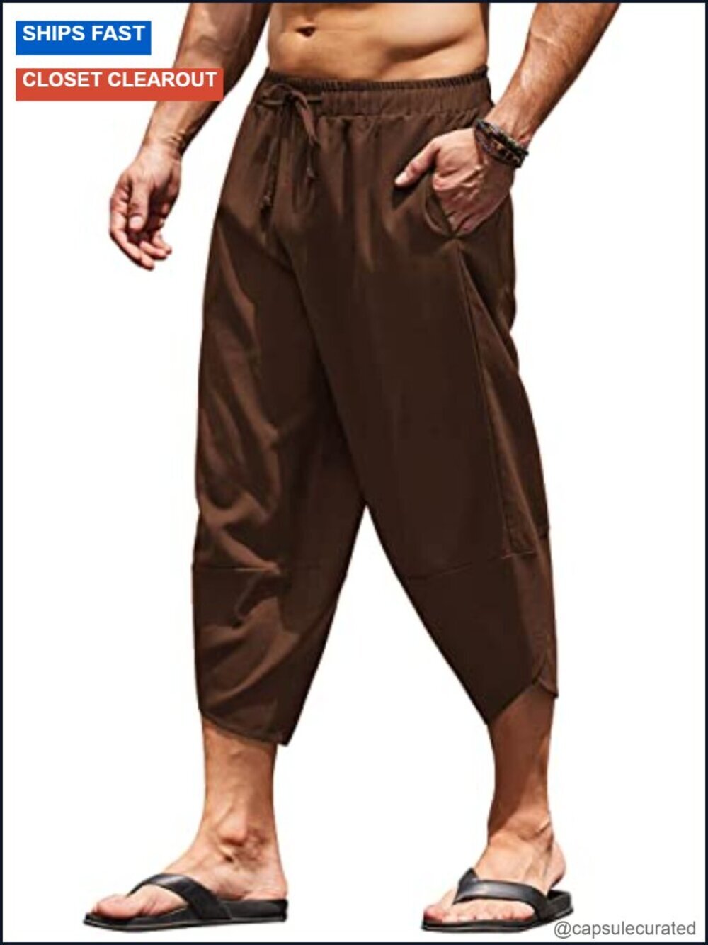 Men's Casual Linen Capri Harem Pants - Loose Fit Baggy Yoga Trousers